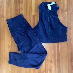 2 piece navy blue Fabletics outfit, side pockets